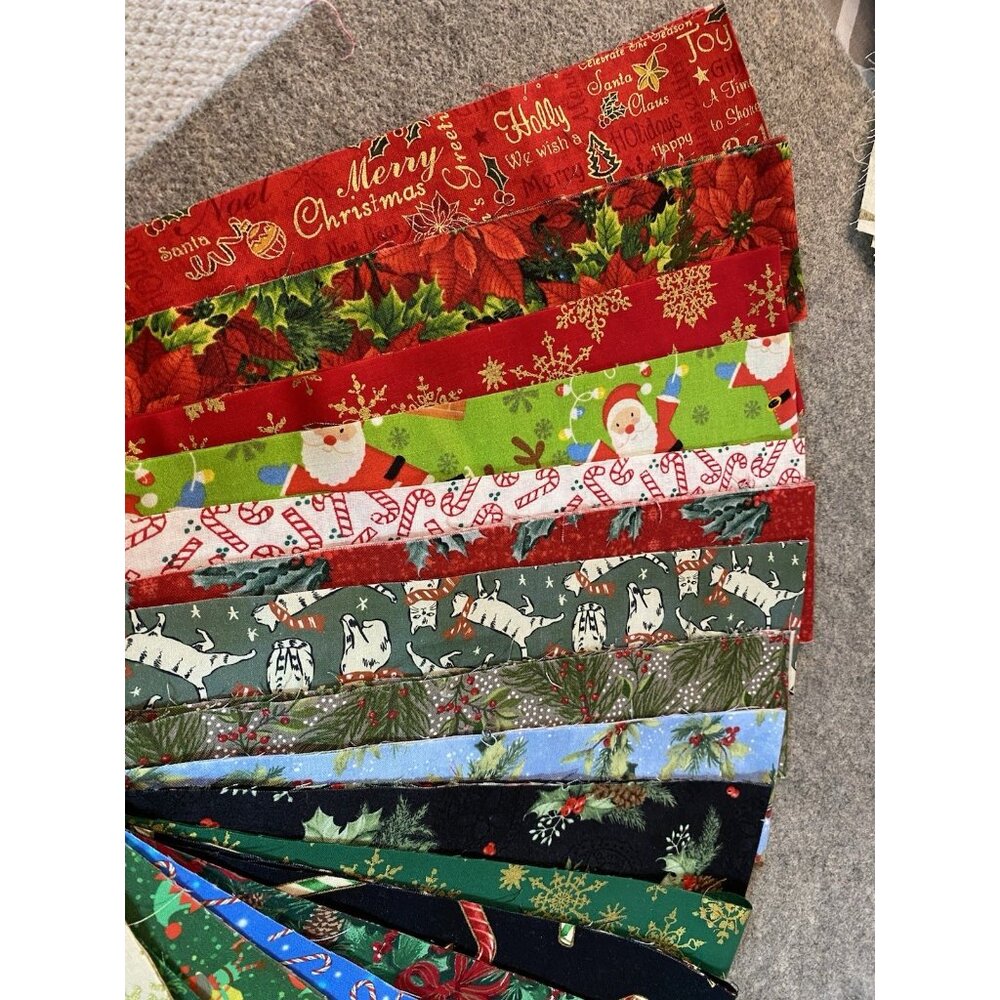 Cotton Christmas Fabric Strips jelly roll lot 20 pieces  2.5 x 42" ribbon - Picture 3 of 3